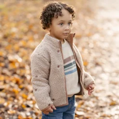 Little Dutch Kinderkleding|Jongens Kleding^Gebreide trui - Zand - Forest Friends - Stripe