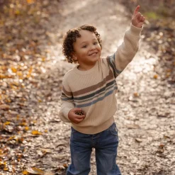 Little Dutch Kinderkleding|Jongens Kleding^Gebreide trui - Zand - Forest Friends - Stripe