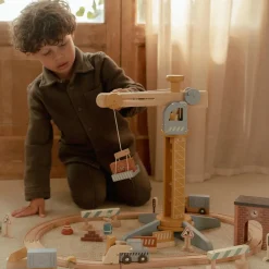 Little Dutch Rollenspel|Houten Auto's^Houten hijskraan – Treinbaan