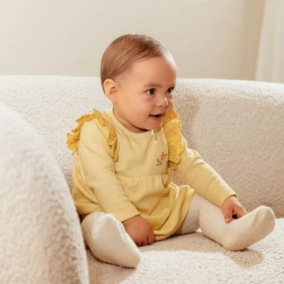 Little Dutch Meisjes Kleding^Jurk lange mouw - Geel - Little Farm - Geruit