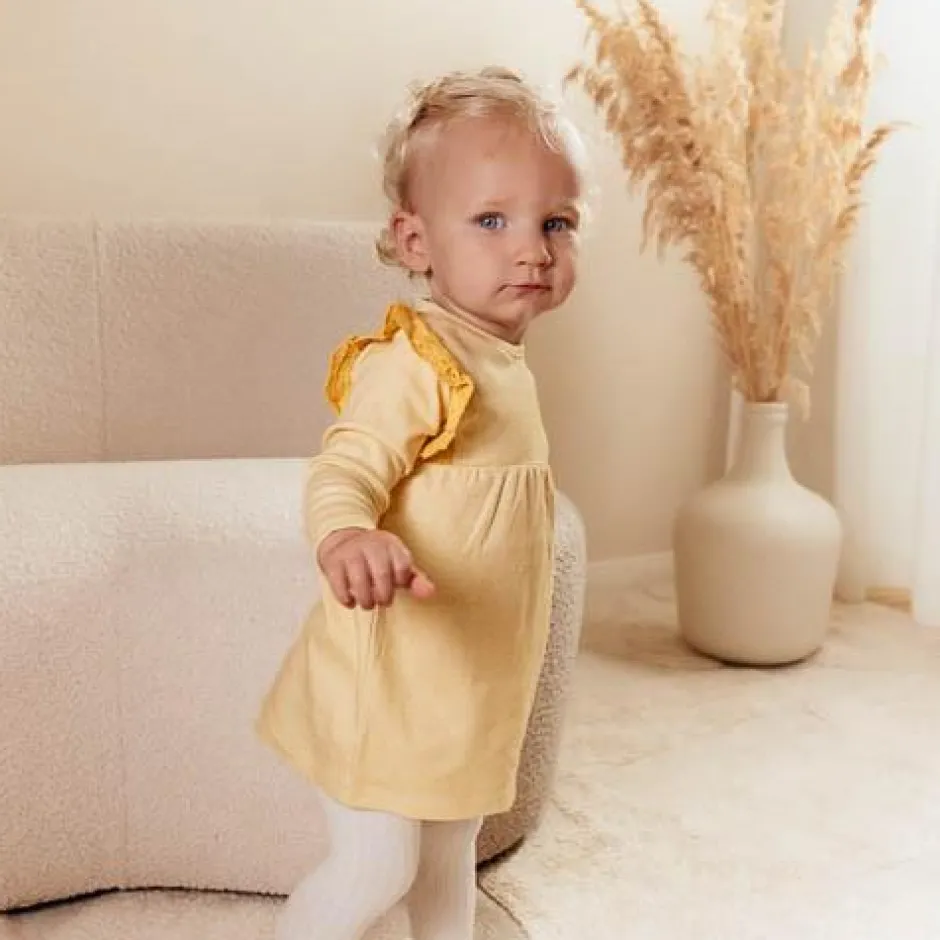 Little Dutch Meisjes Kleding^Jurk lange mouw - Geel - Little Farm - Geruit