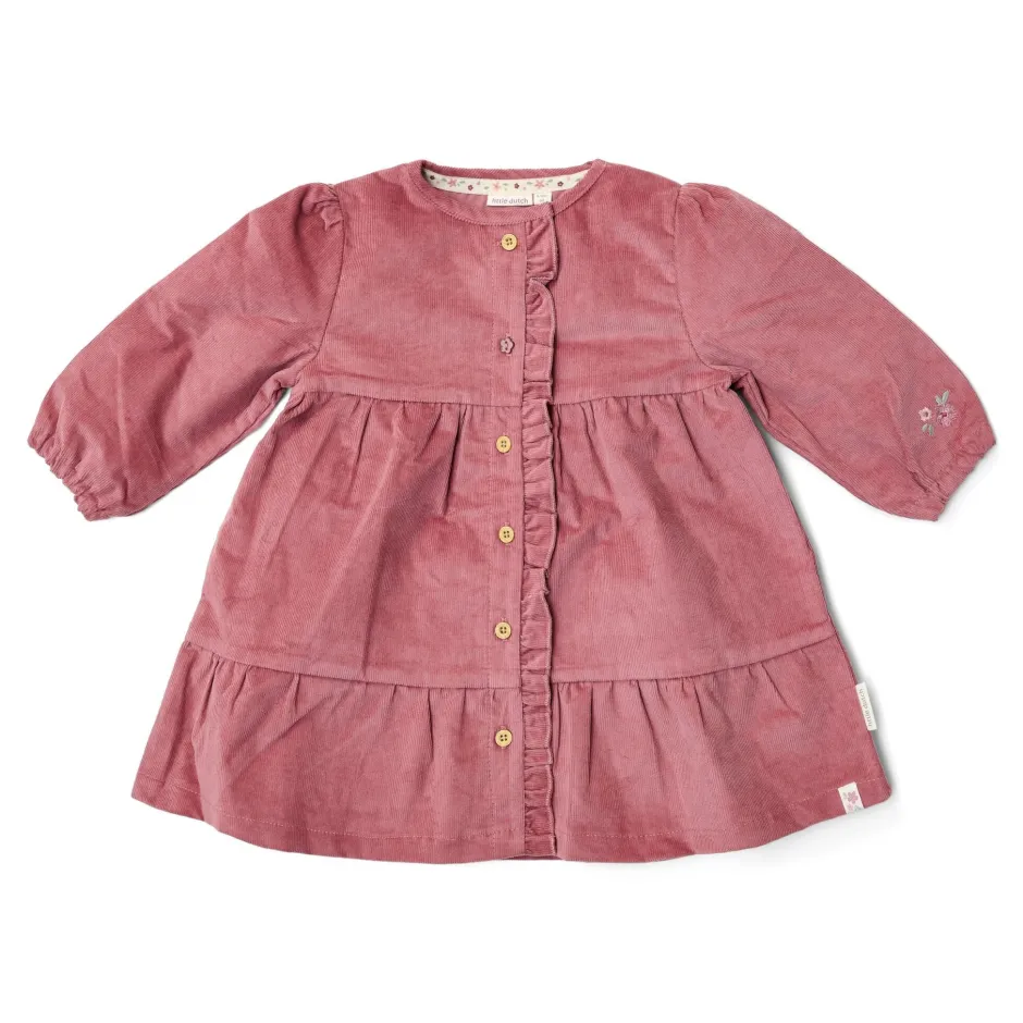 Little Dutch Meisjes Kleding|Kinderkleding^Jurk lange mouw - Roze - Fairy Garden - Corduroy