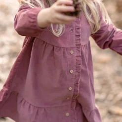 Little Dutch Meisjes Kleding|Kinderkleding^Jurk lange mouw - Roze - Fairy Garden - Corduroy