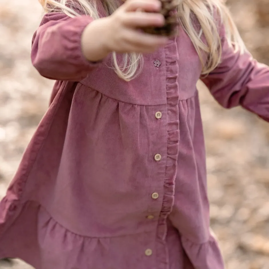 Little Dutch Meisjes Kleding|Kinderkleding^Jurk lange mouw - Roze - Fairy Garden - Corduroy