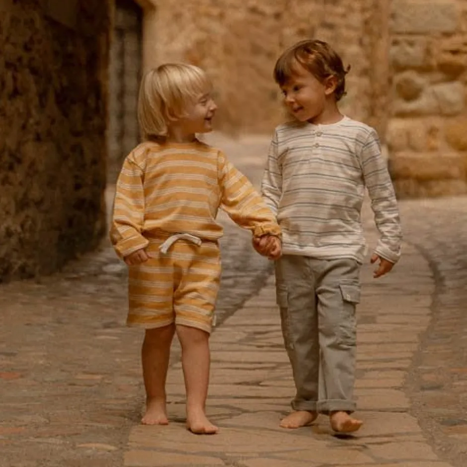 Little Dutch Jongens Kleding|Kinderkleding^Korte broek - Geel - Forest Friends - Stripe