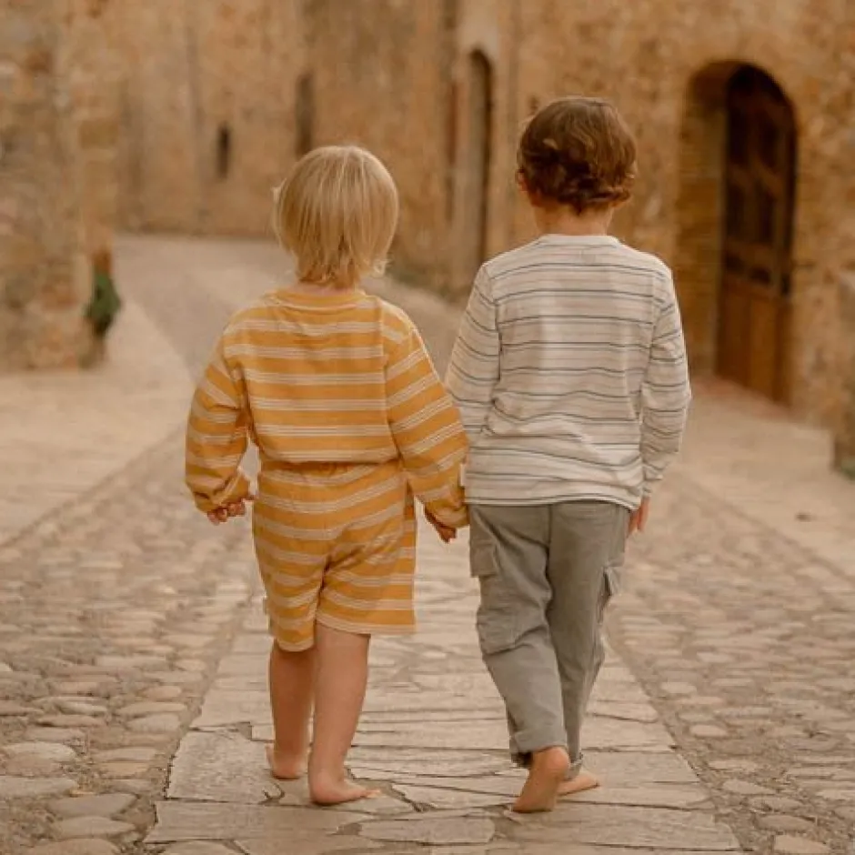 Little Dutch Jongens Kleding|Kinderkleding^Korte broek - Geel - Forest Friends - Stripe