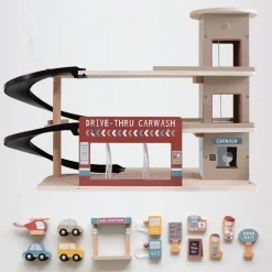 Little Dutch Houten Auto's|Houten Speelgoed^Treinbaanuitbreiding - garage