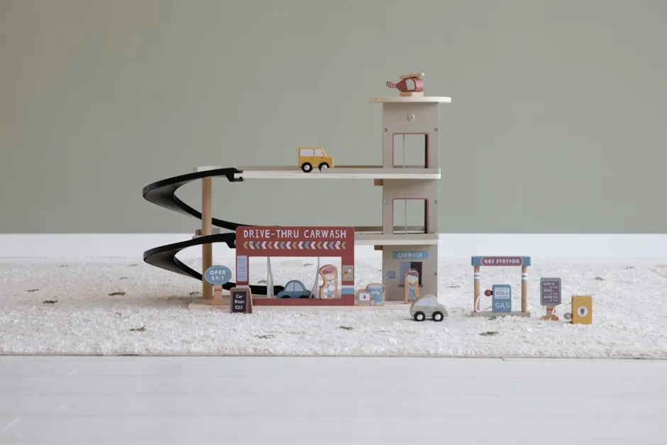 Little Dutch Houten Auto's|Houten Speelgoed^Treinbaanuitbreiding - garage